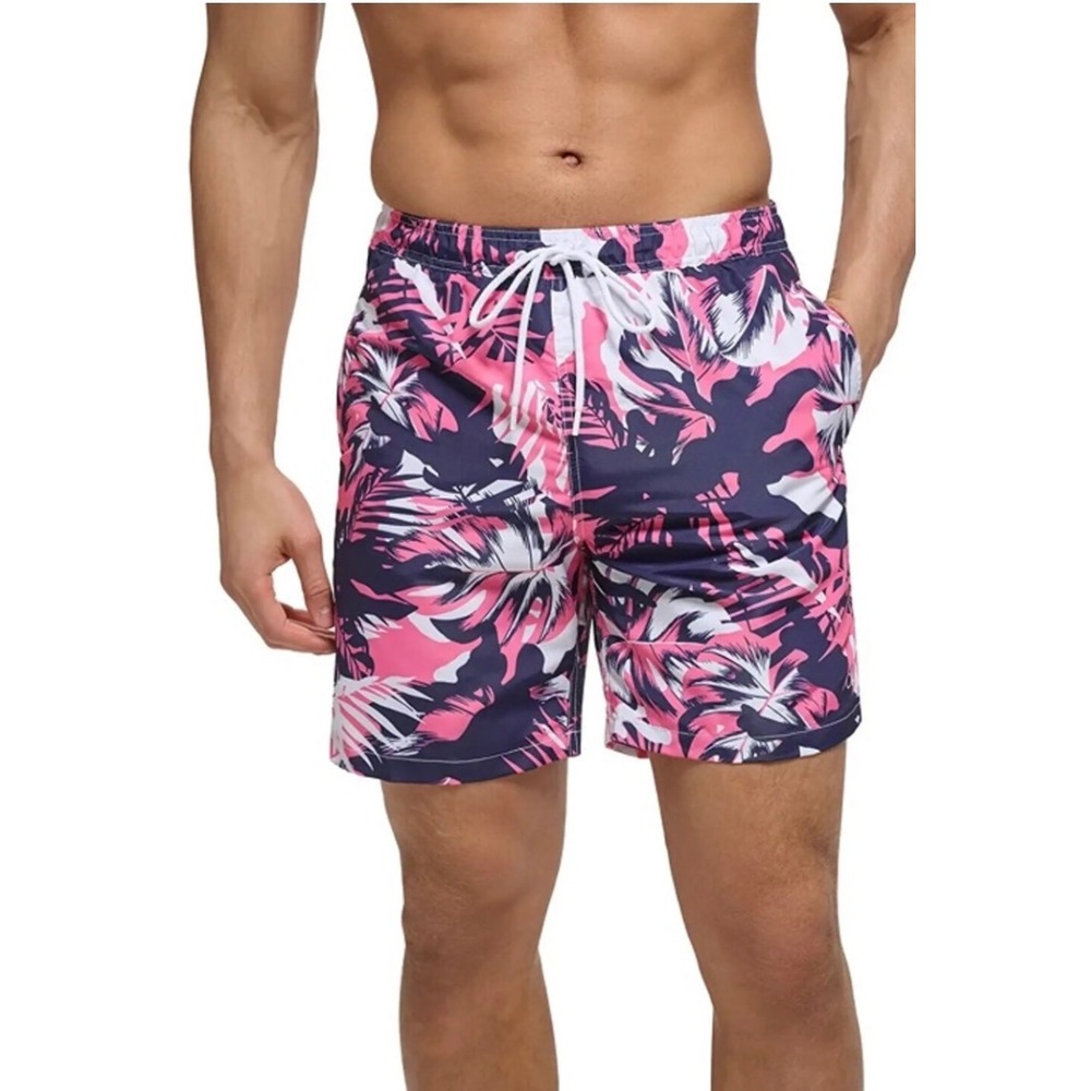 Calvin‎ Klein Island Camo Swim Trunks Mens Large Pink Navy Blue Tropical Pockets